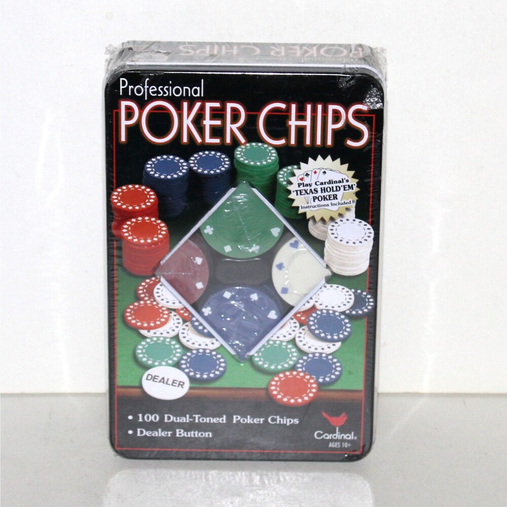 100 Poker Chips Professional dual tone in metal box Cardinal NEW sealed cards